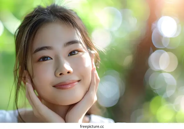 Portrait of Young Asian Woman Smiling in Nature