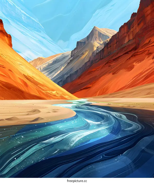 Abstract Mountain Landscape with a River
