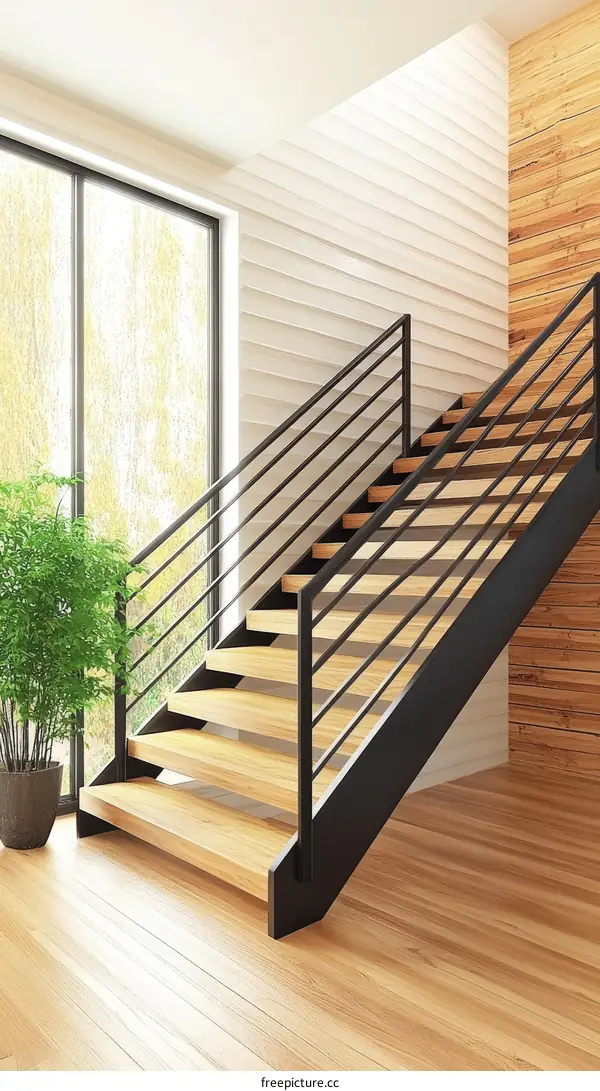 Modern Wooden Staircase in a Stylish Home Interior