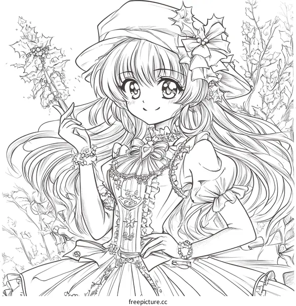 Anime Girl In A Winter Hat Holding A Holly Sprig