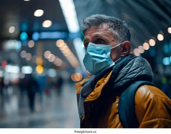 Man wearing a mask in a crowded place