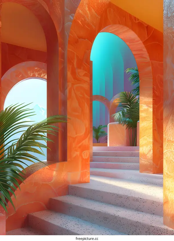 Pink and blue pastel surreal minimal archway