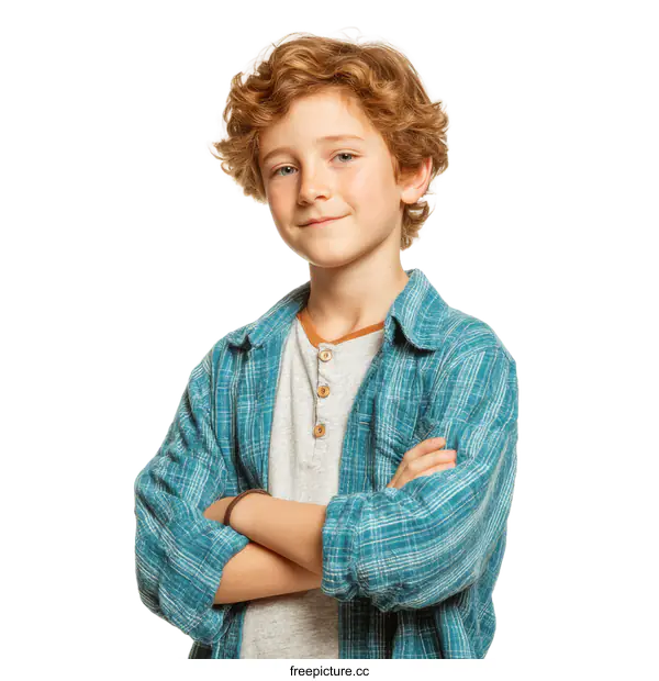 [Transparent Background PNG]Portrait of a Caucasian Boy with Curly Hair