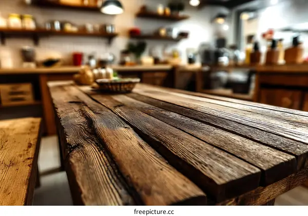 Rustic Wooden Table Top in a Kitchen Setting
