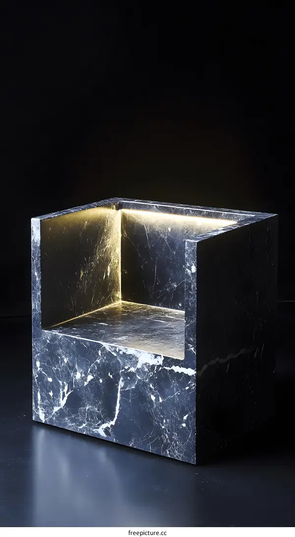 Black Marble Chair with Gold Interior and Light