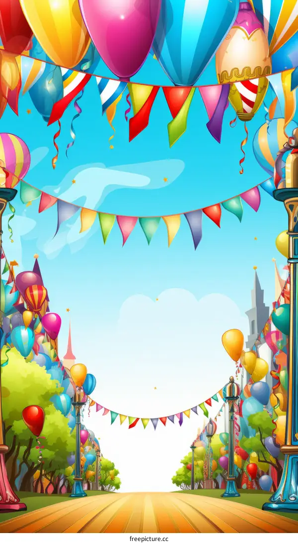 Colorful balloons and buntings decorate the street for the festival