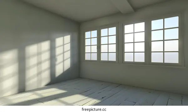 Empty Room with Large Windows and Sunbeams