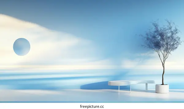 Abstract Light Blue Minimalist Scene with Plant