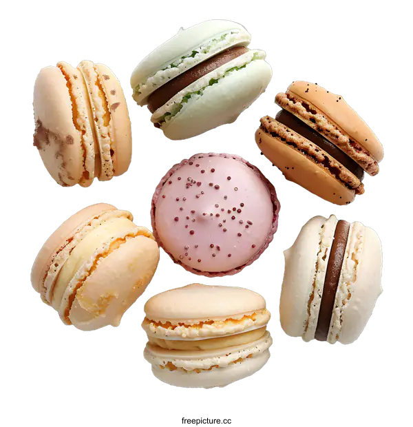 [Transparent Background PNG]colorful french macarons isolated on white background