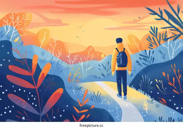 Man Standing on a Path in a Colorful Landscape