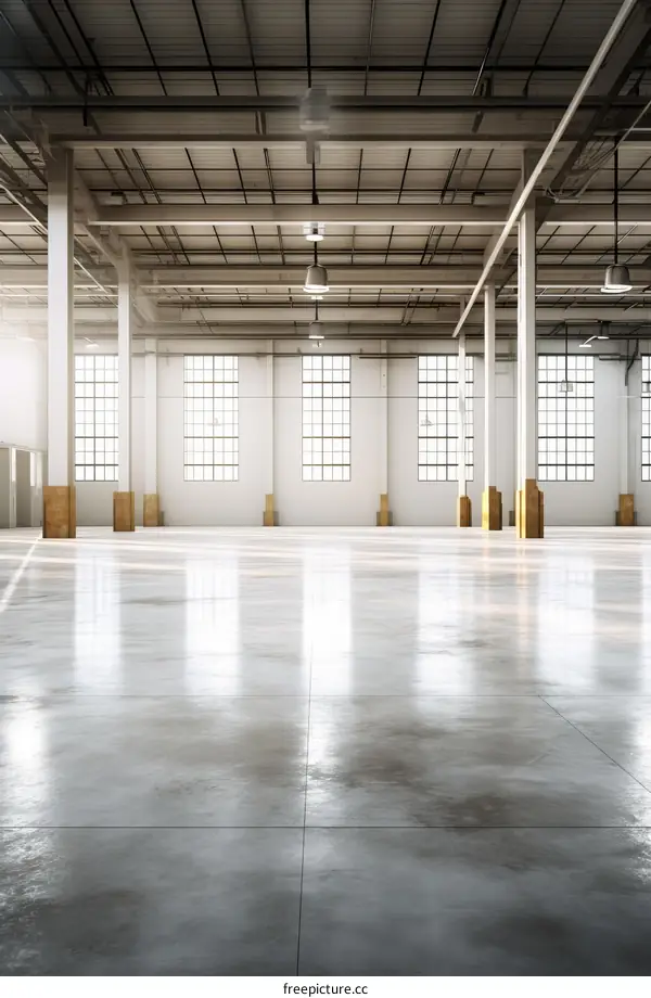 Modern Industrial Warehouse Interior with Large Windows