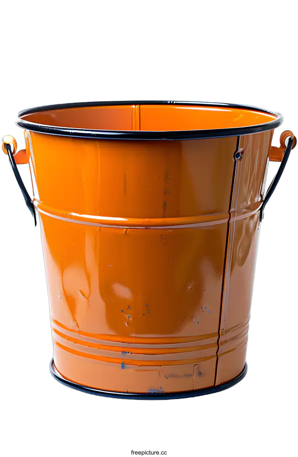 [Transparent Background PNG]Orange metal bucket with black trim