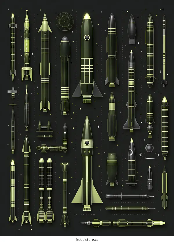 Collection of Space Missiles Vector Illustration