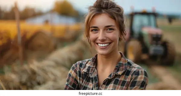 portrait of a smiling young female farmer standing in a field