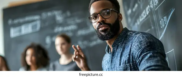 African American Man Standing In Front Of A Blackboard