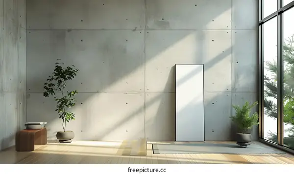 The sun shines through the window into the room