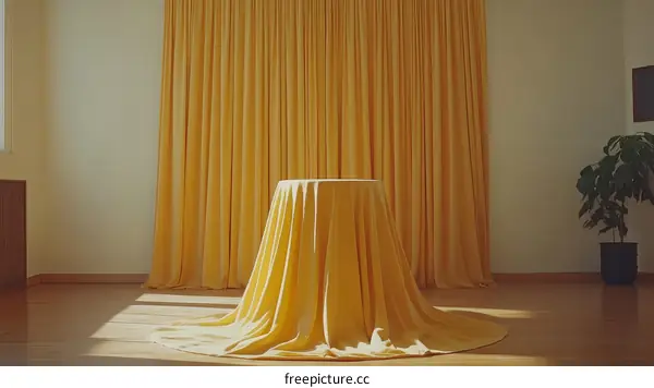 Empty Yellow Room with Covered Table
