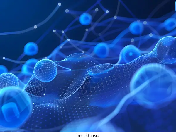 Abstract Blue Digital Network with Spheres