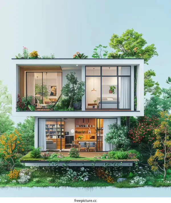 Modern Eco House with Green Roof Terrace and Garden