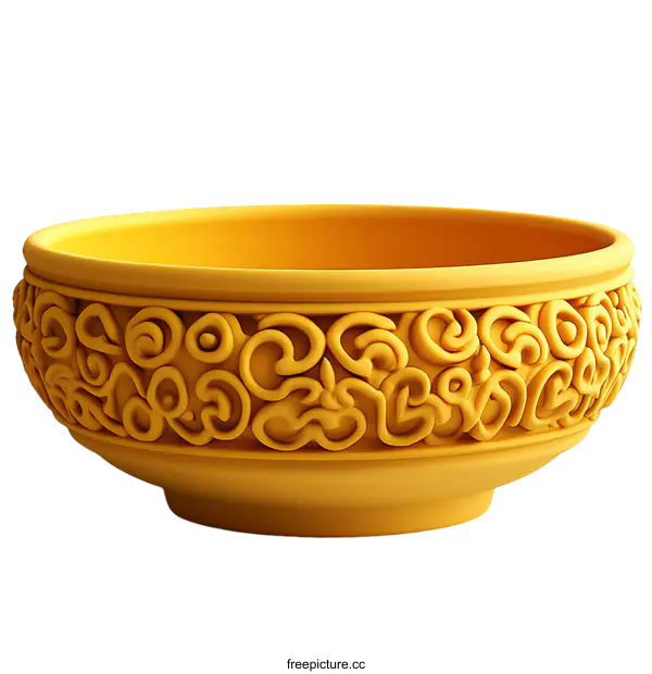 [Transparent Background PNG]Ornate Golden Yellow Bowl with Intricate Carving