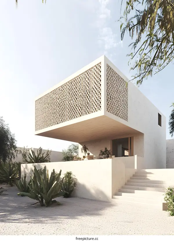 Modern Minimalist House with Intricate Latticework Design