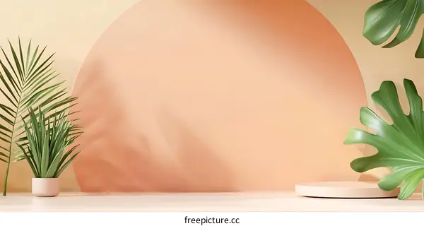 Tropical Minimalist Product Display Background with Pink Beige and Green Colors