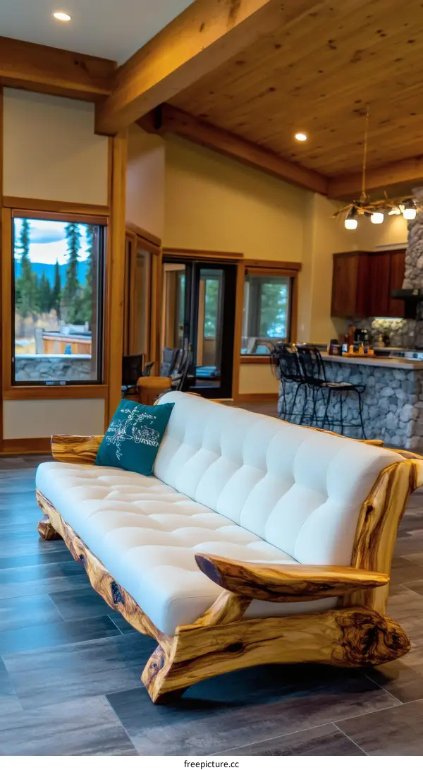 Modern Wooden Sofa in a Cozy Living Room