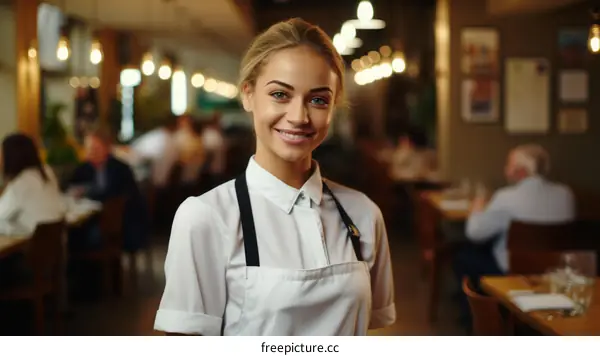 Portrait of a smiling waitress in a restaurant