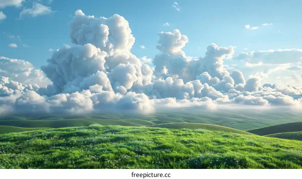Vast green hills and blue sky with white clouds