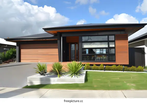 Modern House with Wooden Siding and Large Windows