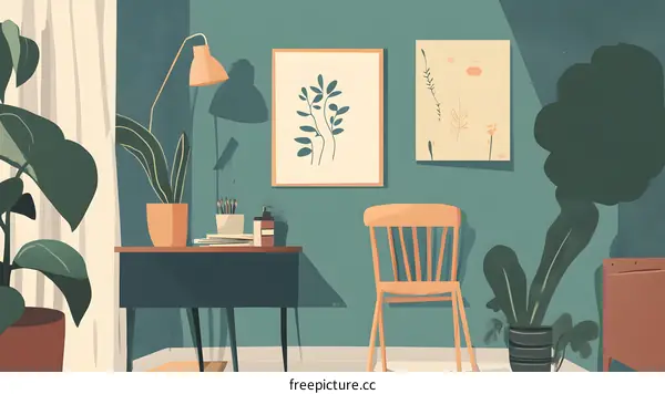 Minimalist Green Living Room with Plants and Chair