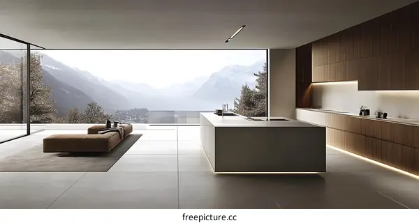 Modern Kitchen With Mountain View