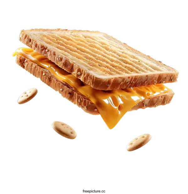 [Transparent Background PNG]A toasted cheese sandwich with three crackers