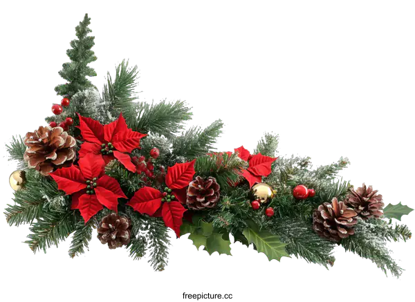 [Transparent Background PNG]Christmas Decoration Arrangement with Poinsettia and Pine Cones