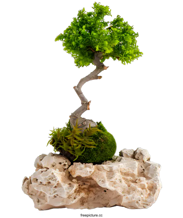 [Transparent Background PNG]Green Bonsai Tree Growing On A Rock