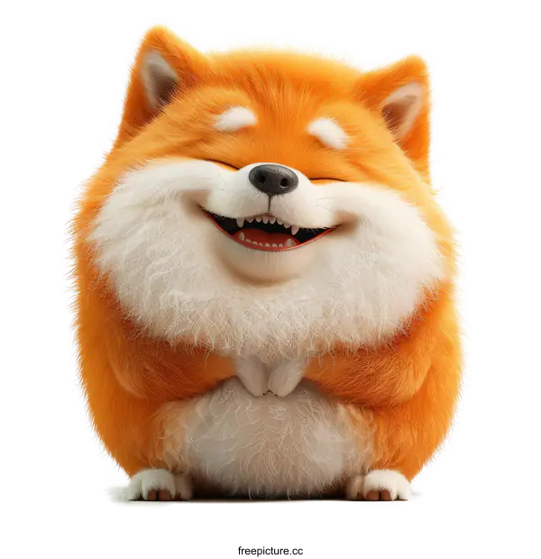 [Transparent Background PNG]Cute Cartoon Orange Shiba Inu Dog with White Fur on a White Background