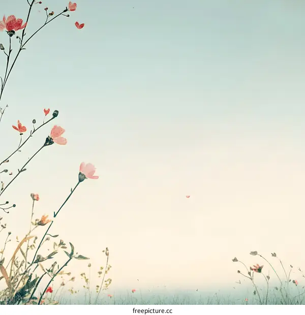 Pink Flowers on a Blue Sky Background