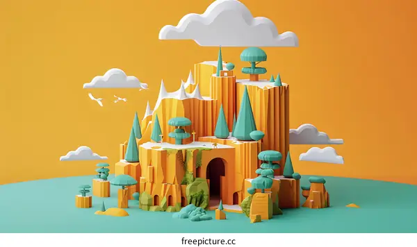 Abstract Papercraft Mountain Landscape
