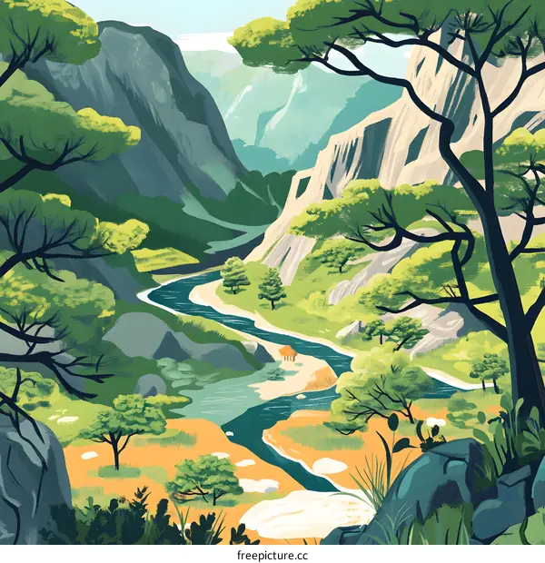 Green Mountains Landscape With Winding River