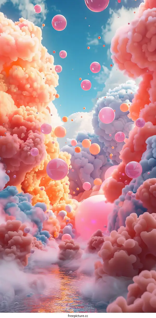 Abstract Colorful Cloudscape with Bubbles