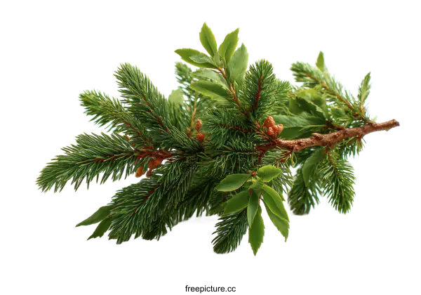 [Transparent Background PNG]Christmas Fir Tree Branch Close-up on White Background
