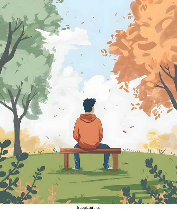 Man Sitting on a Bench in a Park with Different Seasons