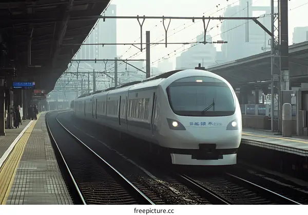 White Train Arriving at Station Platform