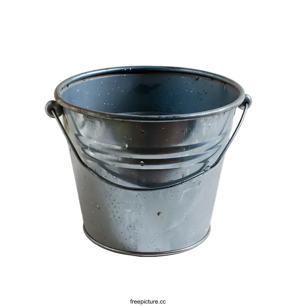 [Transparent Background PNG]Silver Metal Bucket With Handle On White Background