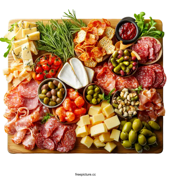 [Transparent Background PNG]Assorted Cheese and Meat Board