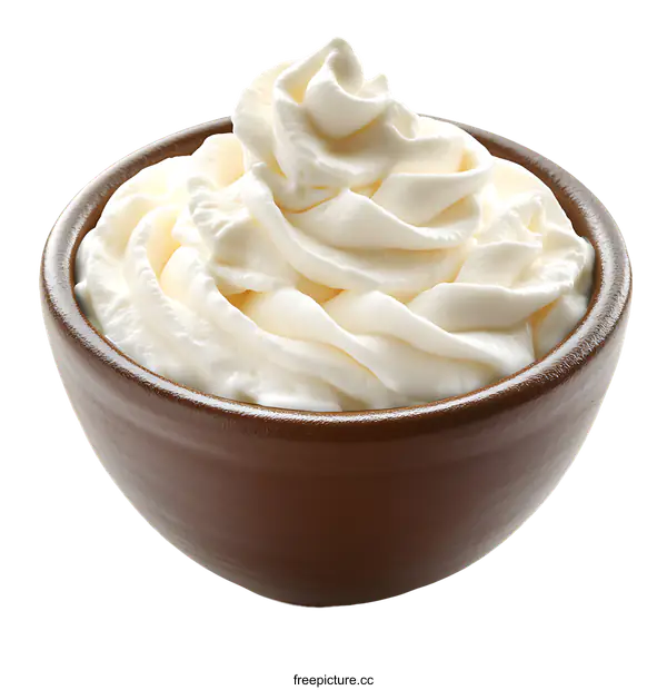 [Transparent Background PNG]Whipped Cream in a Brown Bowl