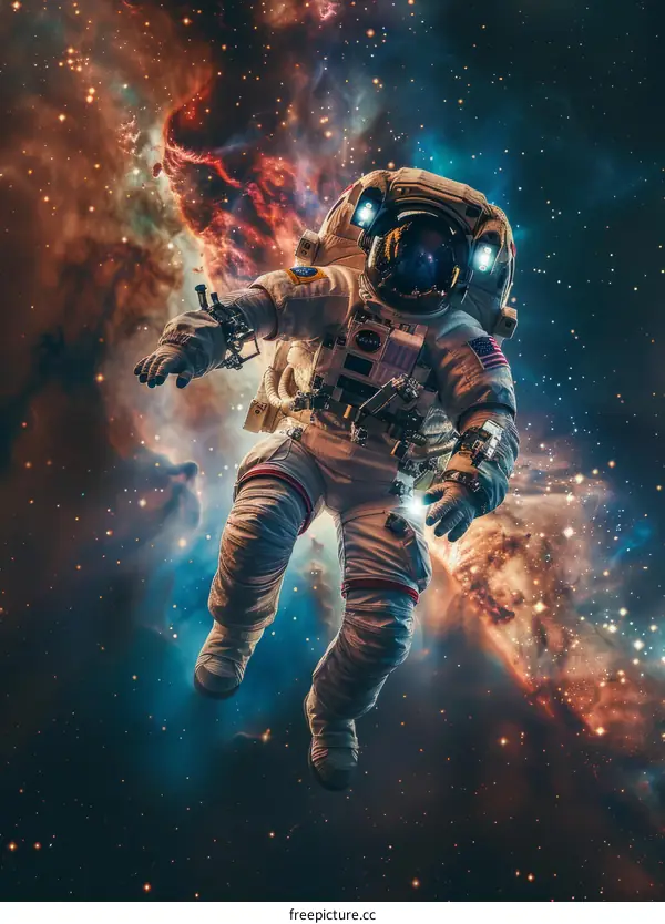 Astronaut in spacesuit floating in the vastness of space