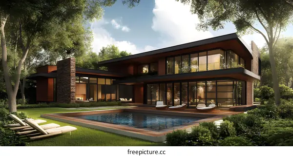 Modern House with Pool and Backyard