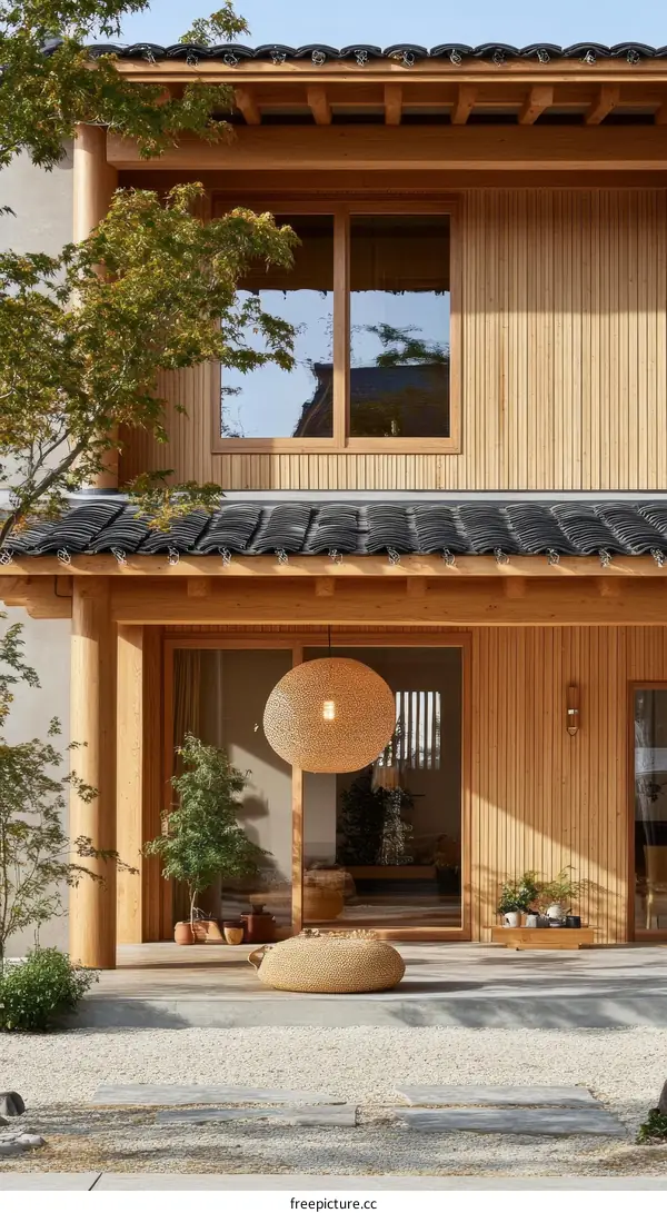 Japanese Style House Exterior with Wooden Facade
