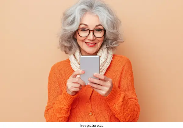 Smiling senior woman using a smartphone